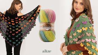 Crochet Butterfly Shawl with Alize Angora Gold Batik