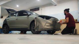 Hyundai i20 Vinyl Wrapping Midnight Sand Green | i20 Modification | Vwraps Sikar