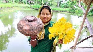 গ্রামবাংলার খুব জনপ্রিয় রেসিপি ওল কচুর ধোকা আর কুমড়ো ফুলের বড়া|| pumpkin flower recipe||village food