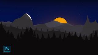 How to make a 2D landscape in Photoshop (Under 5 minutes) - Easy Photoshop tutorials