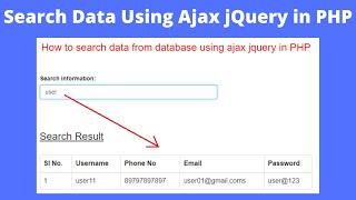 Ajax Live Data Search with jQuery PHP MySQL