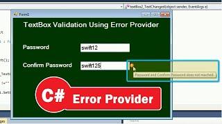 Validation Using ErrorProvider in c# | Password Validation | TextBox Validation | Swift Learn