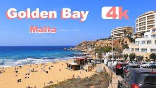 4K - MALTA - Golden Bay - Walking Tour Beach - Playa