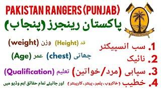 Pak Rangers Height,Age,Qualification,Weight,Education,Sepoy,Naik,SI (Sub Inspector), & All Details