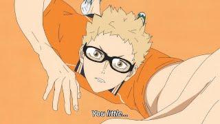 Haikyuu!! S4E15 Tsukishima Block & Spike on Inarizaki High