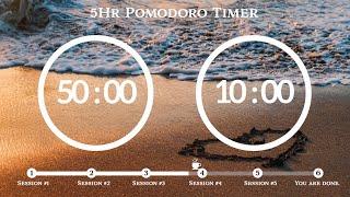 50 Minute Pomodoro Timer Ocean Wave ASMR 5-Hour Study ⏱Pomodoro 50/10, 50 min x 5 sets