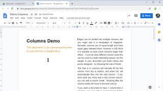 Using Columns in Google Docs