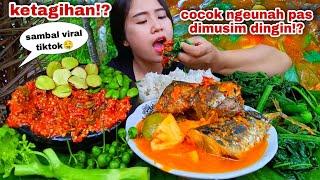 EAT FISH IN SPICY SAUCE, SAMBEL, RAW LALAPAN, JENGKOL, PETE, PAPAYA STICKS, PAPAYA LEAF BOILED