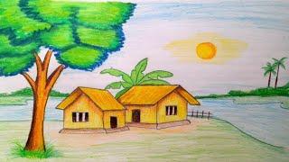 Nature drawing | village drawing | how to draw nature | by Sks artist