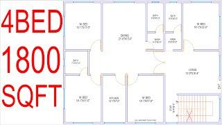 HOUSE PLAN DESIGN | EP 56 | 1800 SQUARE FEET 4 BEDROOMS HOUSE PLAN | LAYOUT PLAN