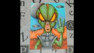 Alien UFO ACEO art card drawing 2.5 X 3.5 inches  Roswell Area 51 Nibiru