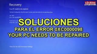 How to Fix YOUR PC NEEDS TO BE REPAIRED BCD Boot Error 0xc0000098 Windows Easy Repair SPANISH Fácil