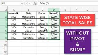 State & Product wise Sales without using Pivot & SumIF formula in Excel 