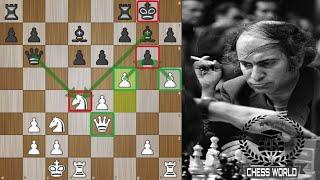 Mikhail Tal. Mot qo'yish uchun hamma figuralarini qurbon qilmoqda. Shaxmat o'rganish.