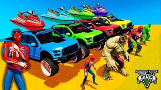 Spiderman team & Super Heroes  Loading Super Cars & Big Trucks  Into A Big Trailer New