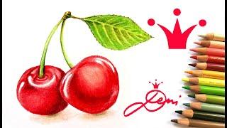 Kirschen realistisch zeichnen mit Buntstiften  How to draw realistic cherries with colored pencils