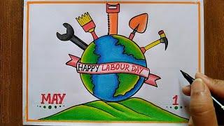 World Labour Day Poster drawing | How to draw Easy and step by step