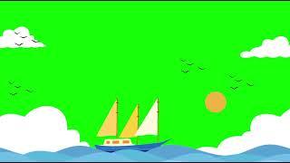 green screen beach boat animation background video /Ship sea waves  green screen video #greenscreen