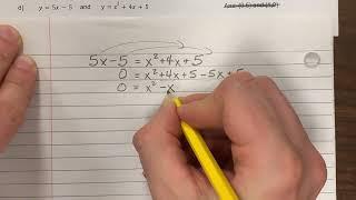 Where do y=5x-5 and y=x^2+4x+5 intersect?