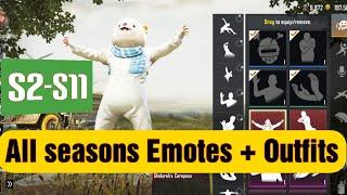 All seasons emotes and outfits in PUBG Mobile | s2 - s11