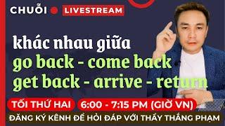 Livestream 30: Khác nhau giữa Come back - Get back - Go back - Arrive - Return - Thắng Phạm