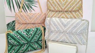 Model Terbaru! Tas Pesta Farnell Clutch Kondangan Wanita Full Permata Mutiara Cantik Mewah Y331