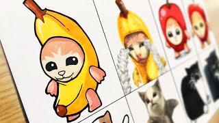 Drawing Happy Cat Meme - Banana Cat lore : Cartoon VS Realistic / Apple cat, Maxwell cat
