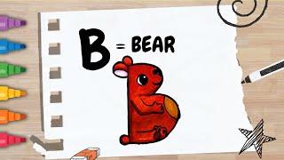 How to Draw Animals from Letters B for Bear | Drawing step by step with Alcohol Markers