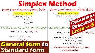 Lec-5 Simplex Method | Convert General form to Standard form | Easy Steps to Convert LPP