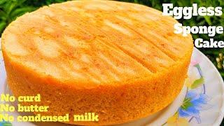 Eggless Sponge Cake,Soft Edges Flat Layer Cake,No curd,butter,condensed milk,cream or oven used