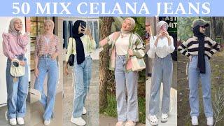 50 Ide Mix Celana Jeans baby blue | inspirasi outfit sky blue hijab stylish | korean outfit ideas