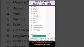 #Tableau #Parameters Top N from Filter #tableautips #tableaututorial  #tableaudesktop #calculations