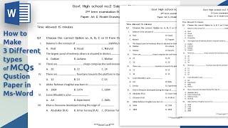 how to make different type of Multiple choice question paper in ms word 2019