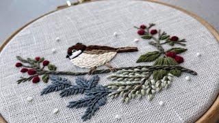 "Little sparrow" pattern / winter collection embroidery for beginners