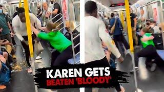 Karen ATTACK Black Men On NYC Subway Then Gets Beaten ‘BLOODY’!