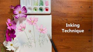 Inking Technique from my class"Watercolor and Ink Cosmos Painting for Beginners"