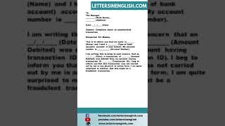 Complaint Letter to Bank for Unauthorized Transaction