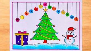 Christmas Drawing|| Christmas Tree Drawing|| Merry Christmas Drawing|| Snowman Drawing