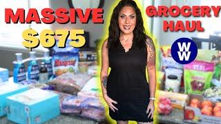 MY BIGGEST GROCERY HAUL EVER!! $675 FROM 4 STORES - WEIGHT WATCHERS POINTS INCLUDED & NEW FOOD FINDS