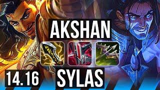 AKSHAN vs SYLAS (MID) | 50k DMG, 20/3/8, Legendary, 1200+ games | NA Grandmaster | 14.16