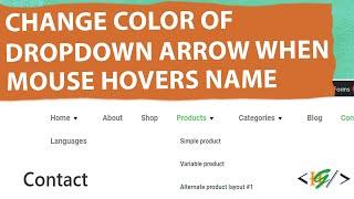 How Change Color of Dropdown Arrow Icon when Mouse Hover on Menu Text in Website | PHP | WordPress