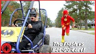 The Flash vs Batman GO KART BATTLE Race Car Edition superhero real life movie comic SuperHero Kids