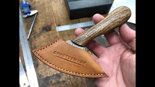 Making a leather pattern knife sheath.