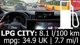 Dacia Duster LPG 100: CITY fuel consumption economy real test mpg l/100 km gas 1.0l traffic jam