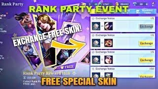 HOW TO GET FREE SPECIAL SKIN? RANK PARTY EVENT FREE REWARDS MLBB! MOBILE LEGENDS BANG BANG