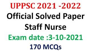 UPPSC Staff Nurse 2021| Answer Key 2021 Uppsc Staff Nurse paper|  Paper Solution| 170 Questions