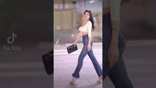 Pretty hot girls walking down the street | bouncing big boobs | tight pants