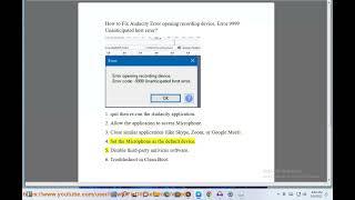 Fix Audacity Error opening recording device, Error 9999 Unanticipated host error on Windows