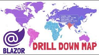 Blazor : Global Map Graph from Live API Calling Data | Drill Down to Countries | ChartJS