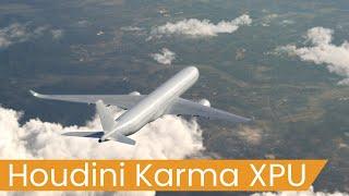 A Houdini/Karma XPU render of OpenCL Pyro Clouds and an Airbus A350 airliner